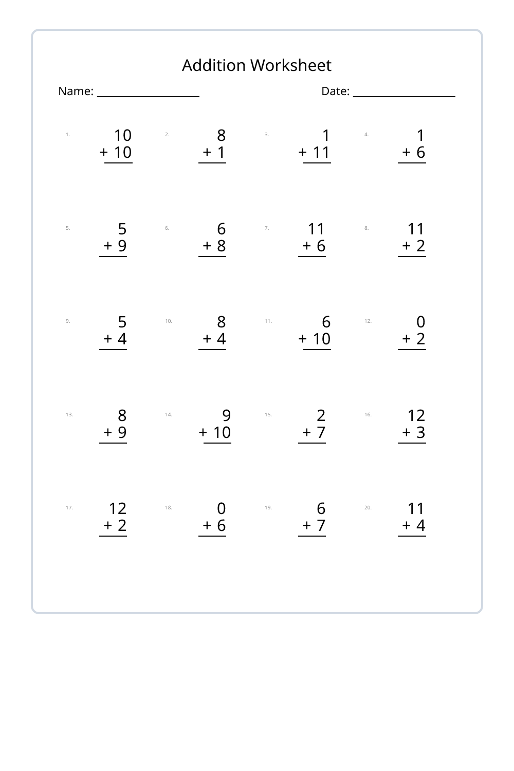 1st Grade Addition Worksheets Set 1 - Free Printable PDF | Worksheet Pilot