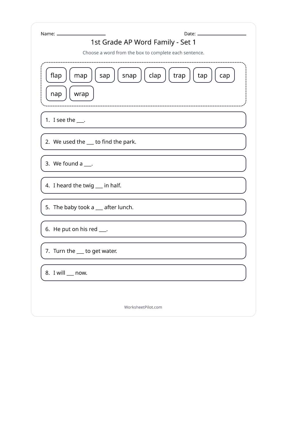 1st Grade AP Word Family - Set 1 - Free Printable Worksheet | Worksheet ...