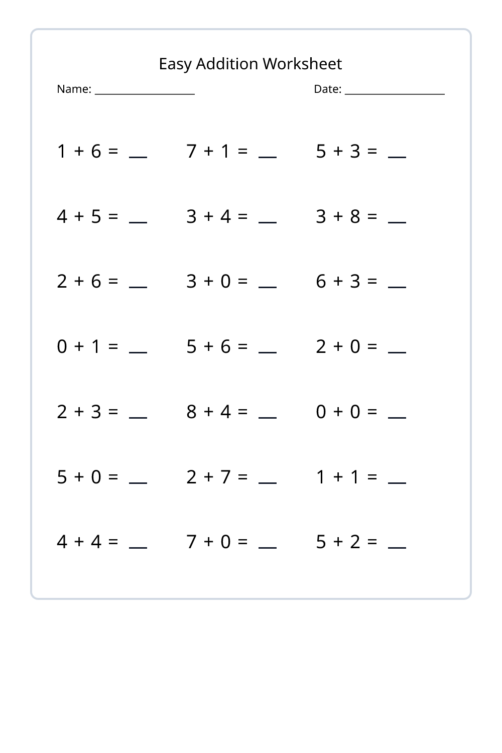 1st Grade Easy Addition Worksheets Set 1 - Free Printable PDF ...