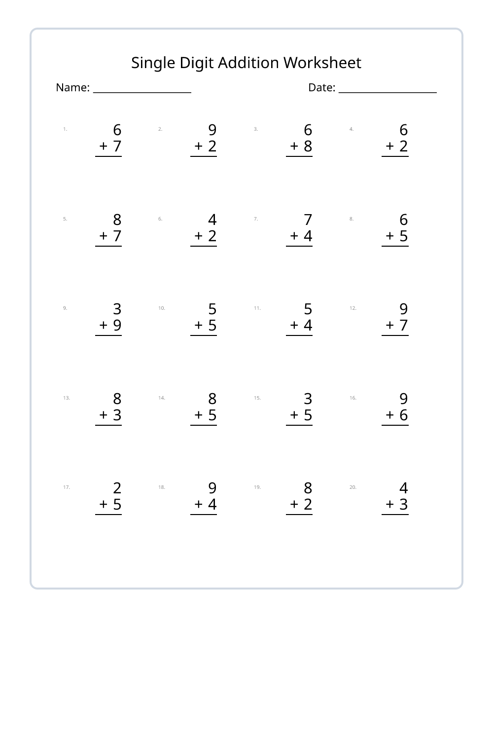 1st Grade Single Digit Addition Worksheets Set 1 - Free Printable PDF ...