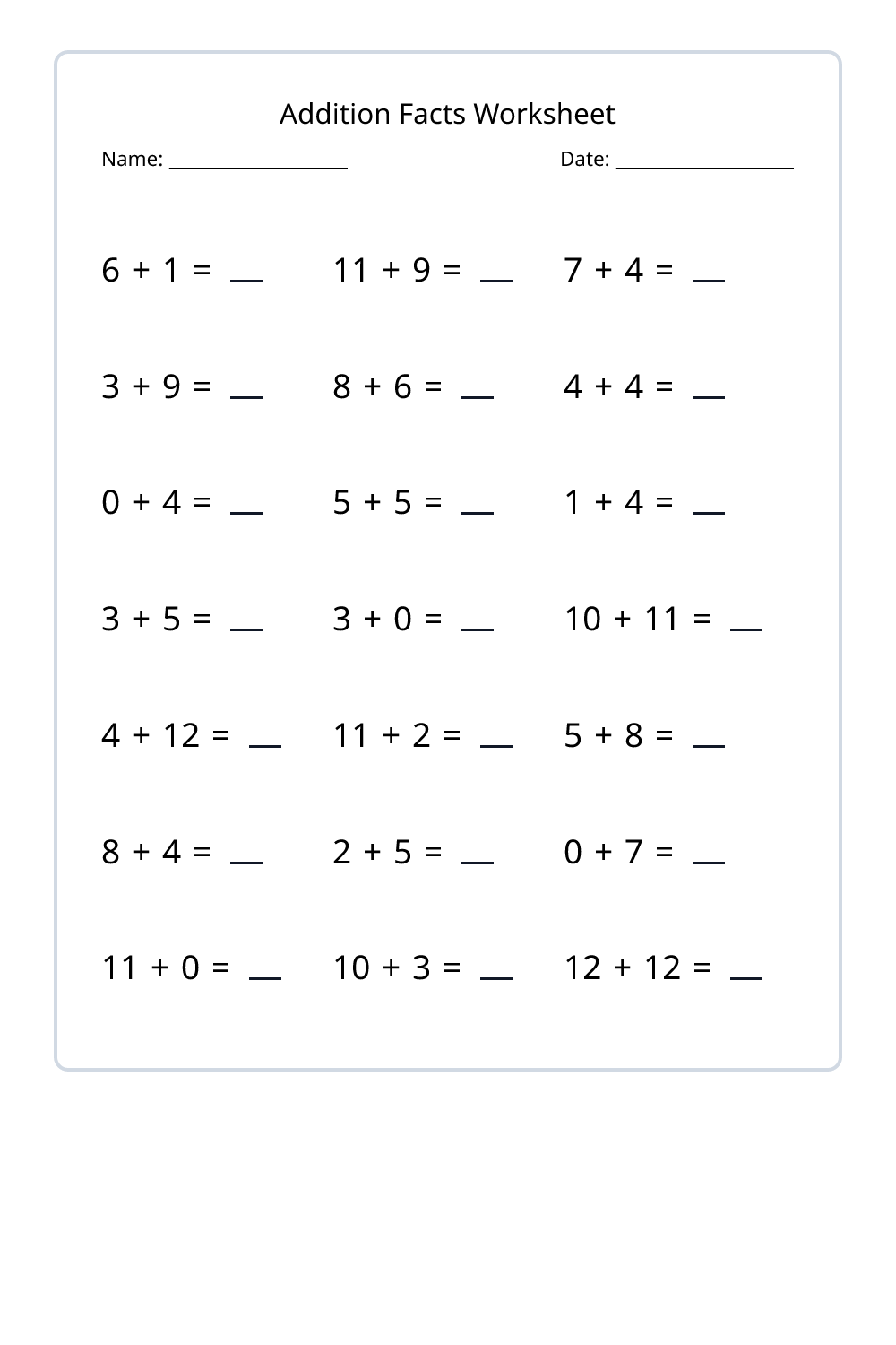 2nd Grade Addition Facts Worksheets Set 1 - Free Printable PDF ...