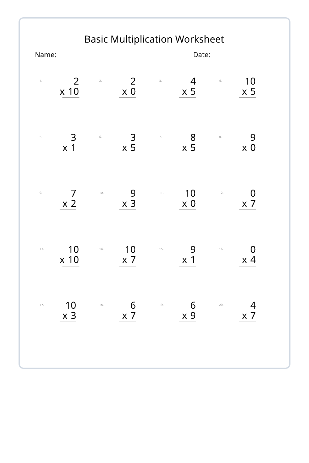 3rd Grade Basic Multiplication Worksheets Set 1 - Free Printable PDF ...