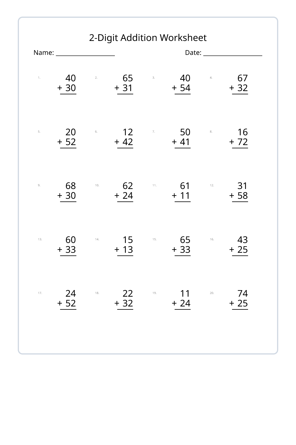 3rd Grade Double Digit Addition Worksheets Set 1 - Free Printable PDF ...
