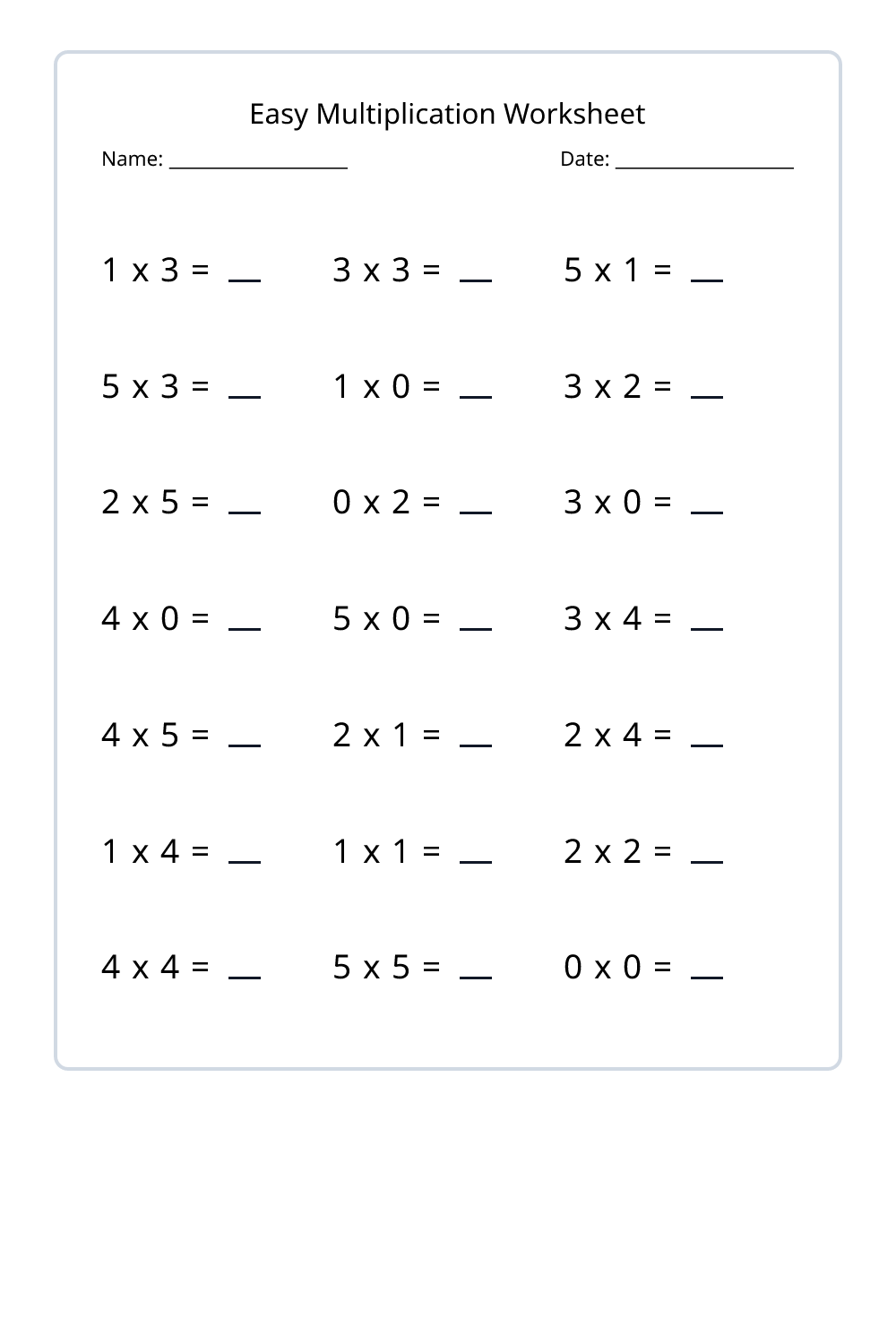 3rd Grade Easy Multiplication Worksheets Set 1 - Free Printable PDF ...