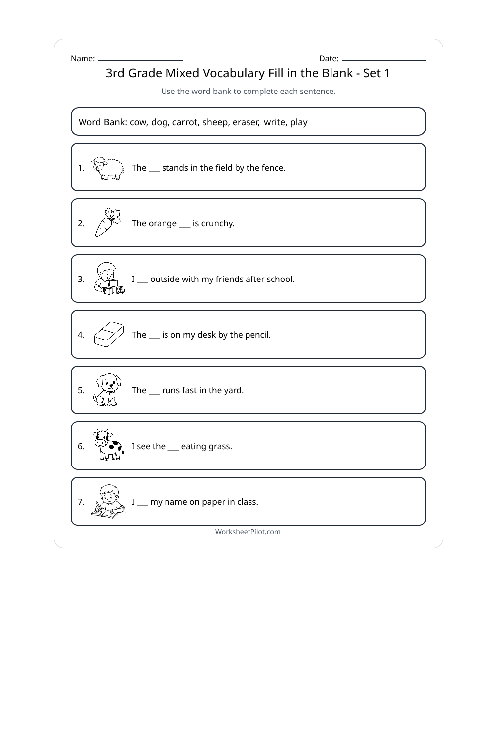 3rd Grade Mixed Vocabulary Fill in the Blank - Set 1 - Free Printable ...