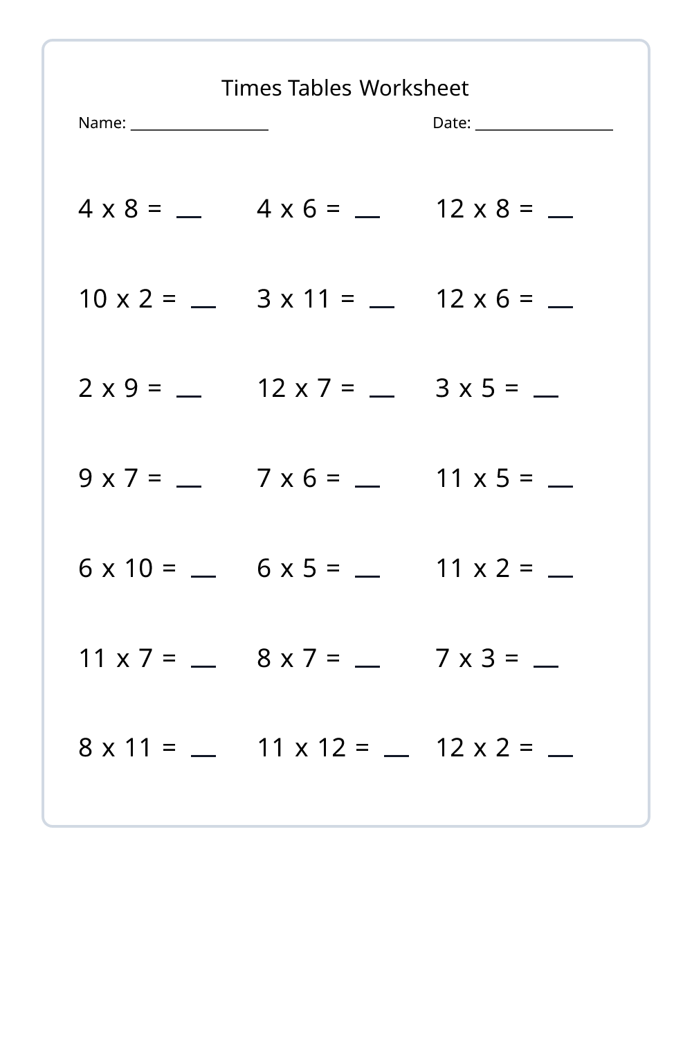 3rd Grade Times Tables Worksheets Set 1 - Free Printable PDF ...