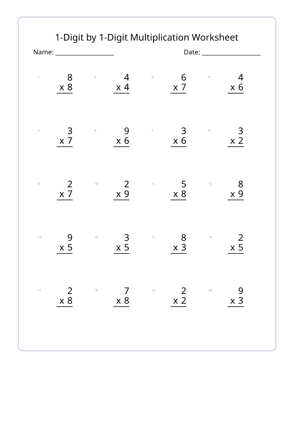 4th Grade 1-Digit by 1-Digit Multiplication Worksheets Set 1 - Free ...