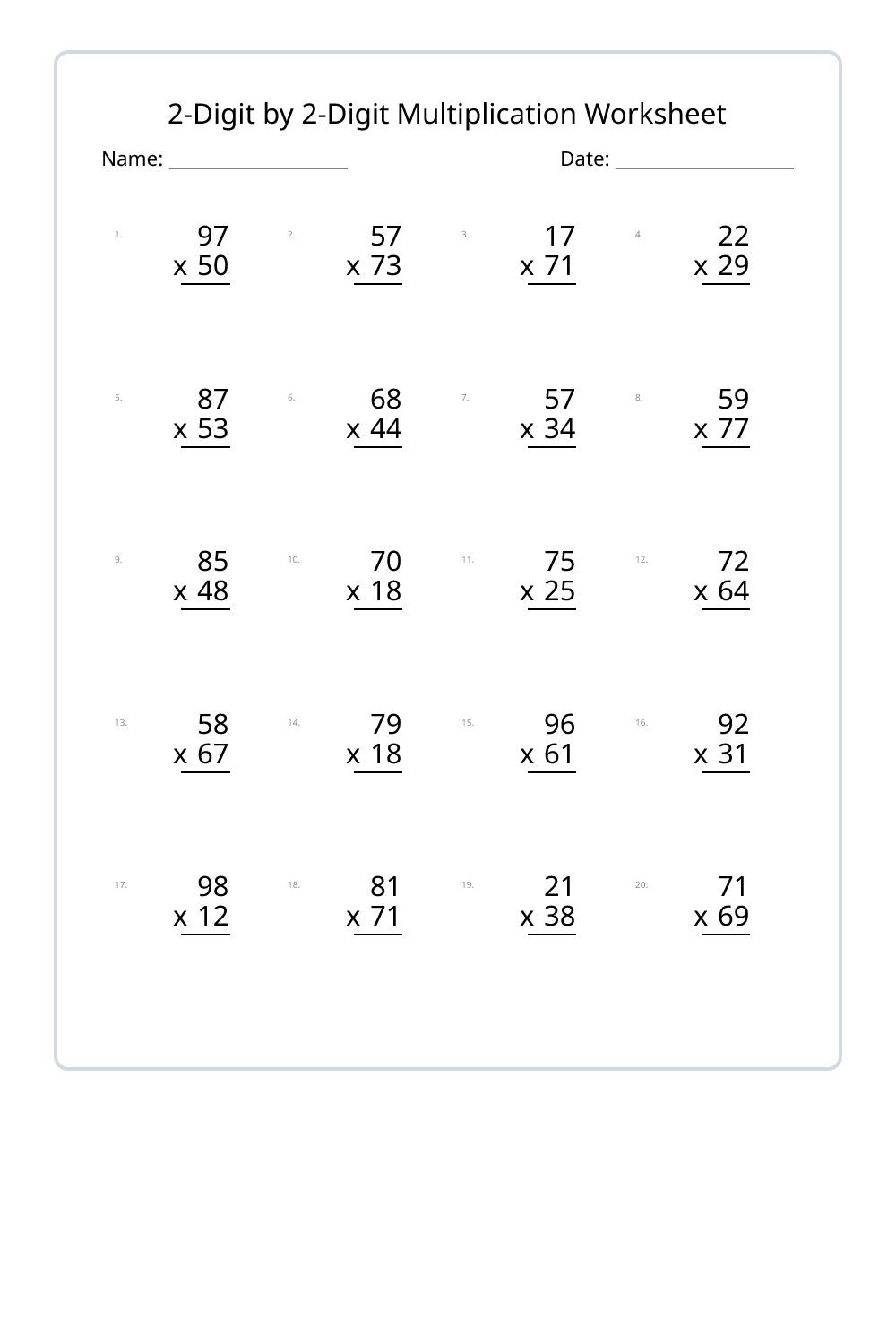 4th Grade 2-Digit by 2-Digit Multiplication Worksheets Set 1 - Free ...