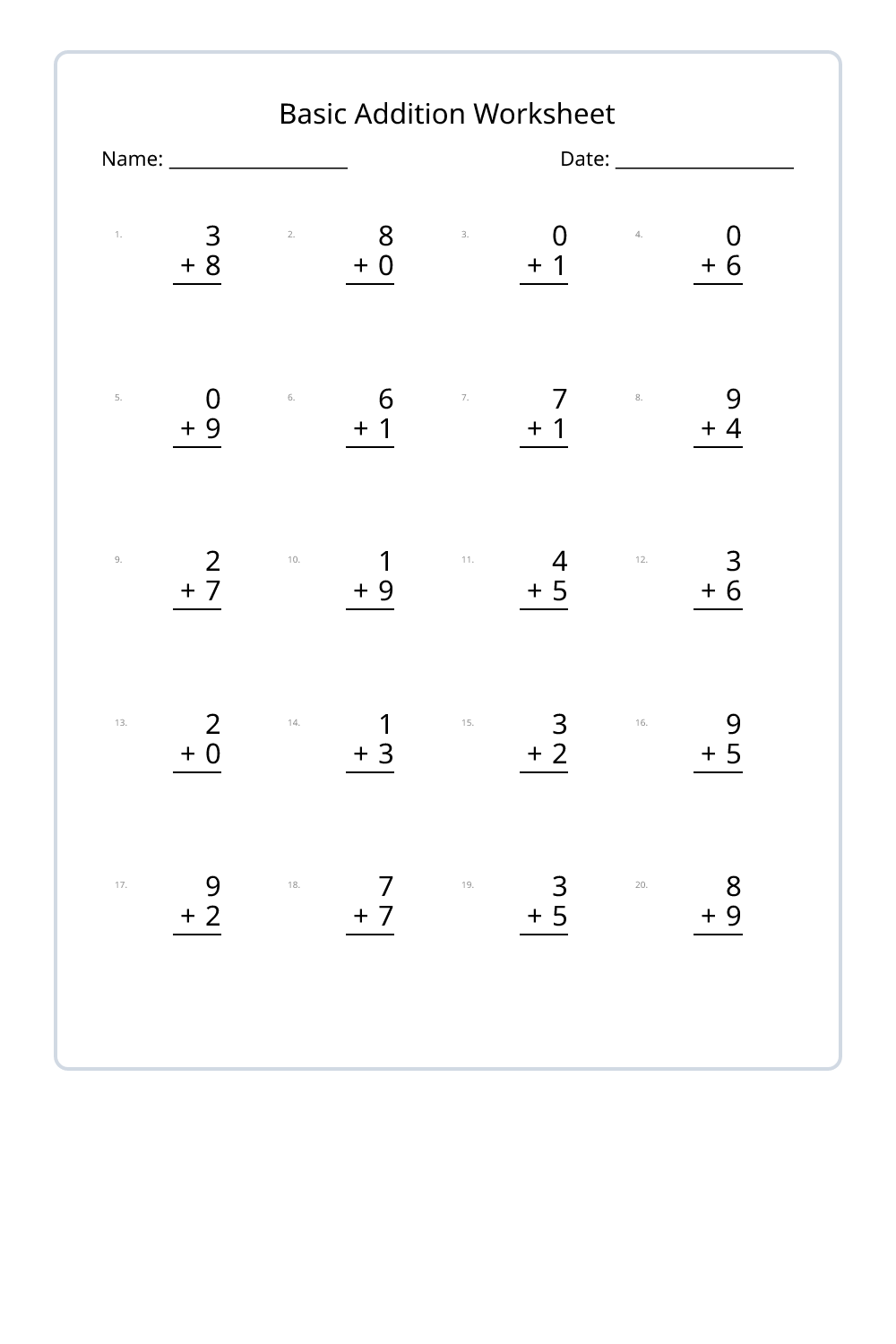Basic Addition Rxn 4th Grade Basic Addition Worksheets Set 1 - Free Printable PDF ...
