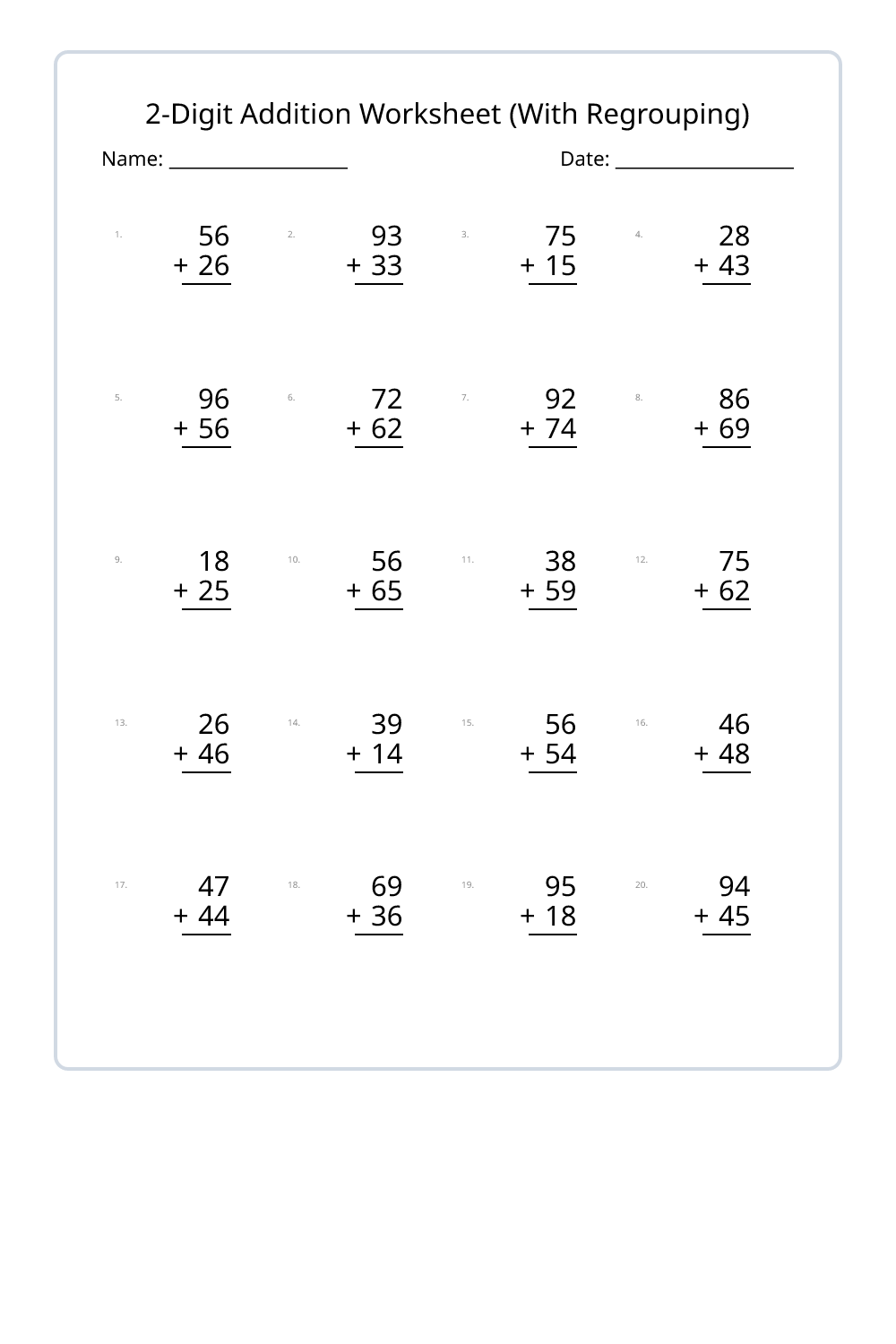 5th Grade Addition With Regrouping Worksheets Set 1 - Free Printable ...