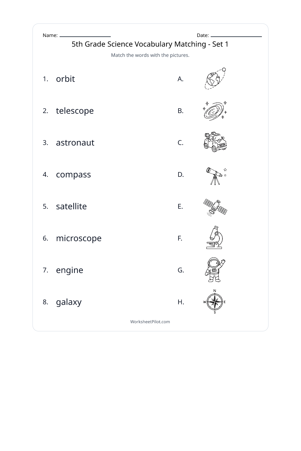 5th Grade Science Vocabulary Matching - Set 1 - Free Printable ...
