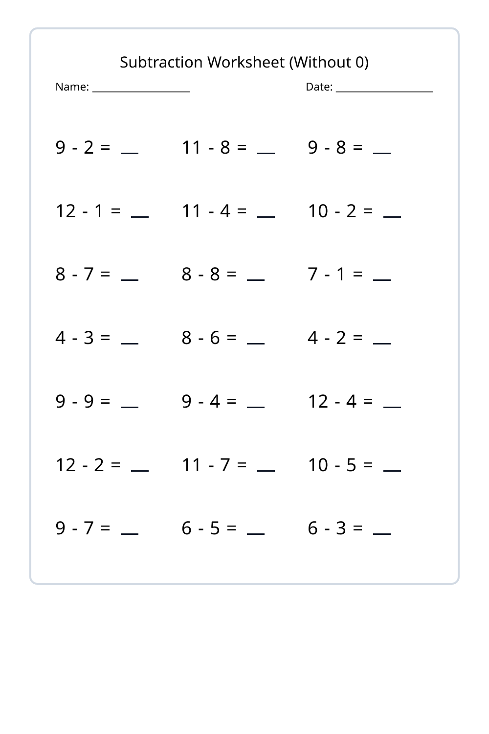 5th Grade Subtraction Without 0 Set 1 - Free Printable PDF | Worksheet ...