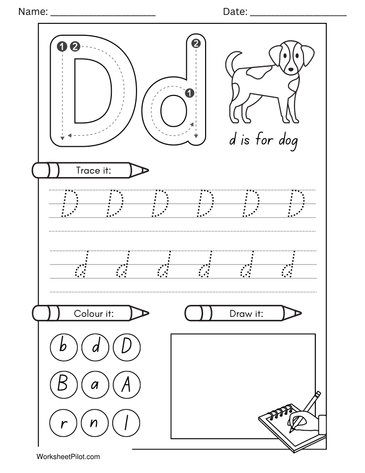 Kindergarten Letter D Tracing Worksheet - Free Printable PDF preview