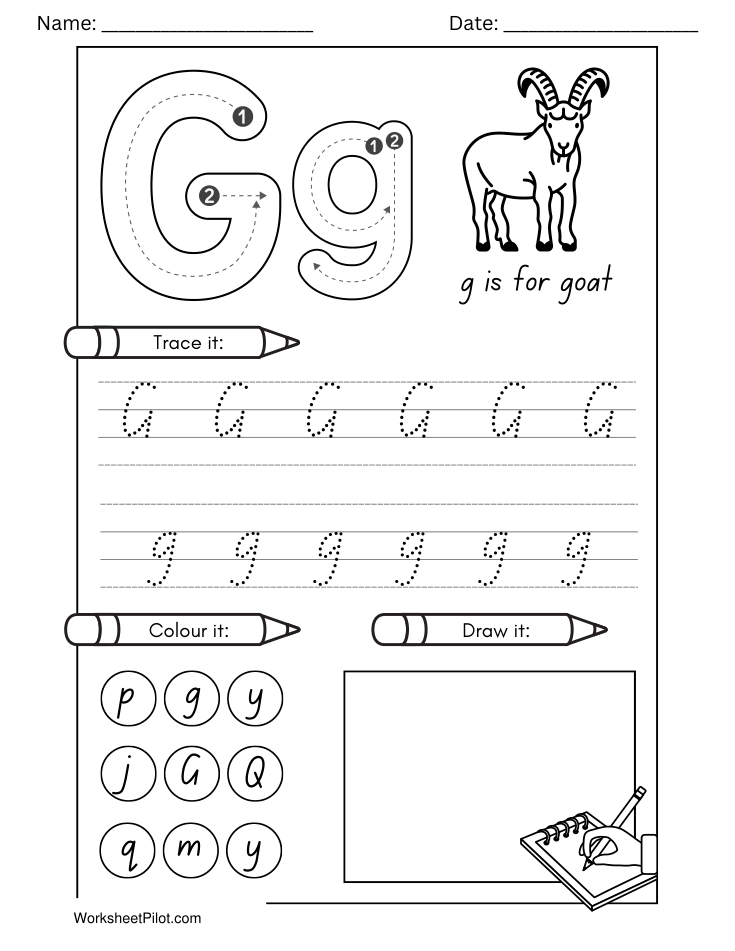 Kindergarten Letter G Tracing Worksheet - Free Printable PDF preview