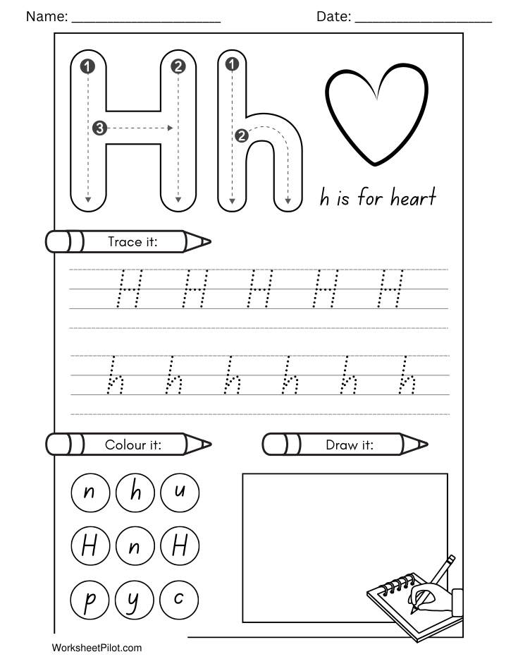Kindergarten Letter H Tracing Worksheet - Free Printable PDF preview