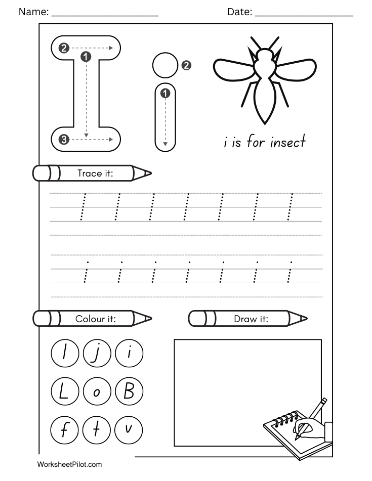 Kindergarten Letter I Tracing Worksheet - Free Printable PDF preview
