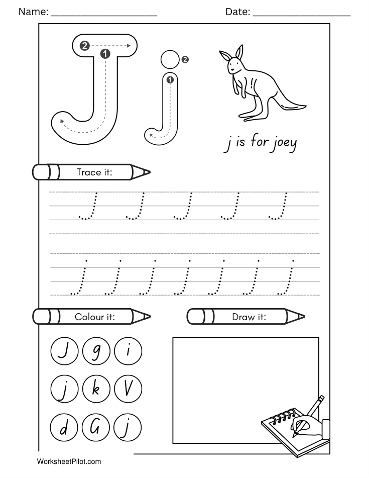 Kindergarten Letter J Tracing Worksheet - Free Printable PDF preview