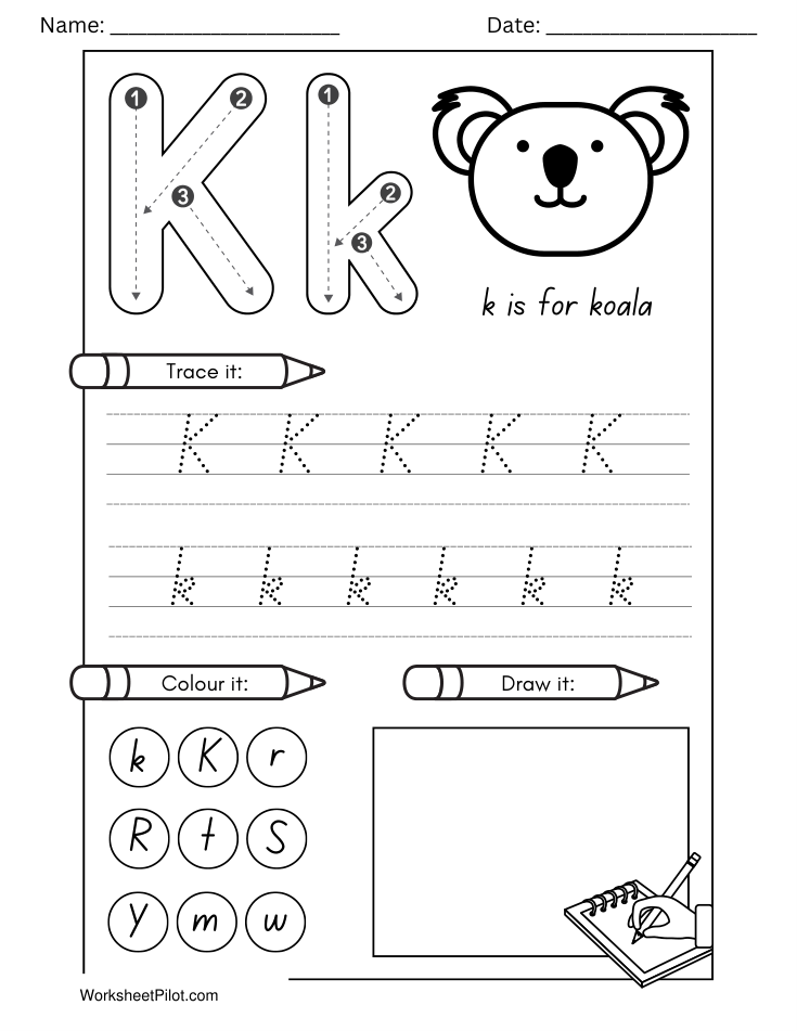 Kindergarten Letter K Tracing Worksheet - Free Printable PDF preview
