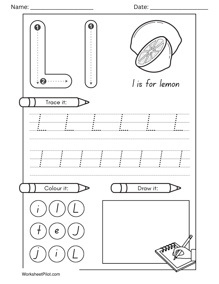 Kindergarten Letter L Tracing Worksheet - Free Printable PDF preview