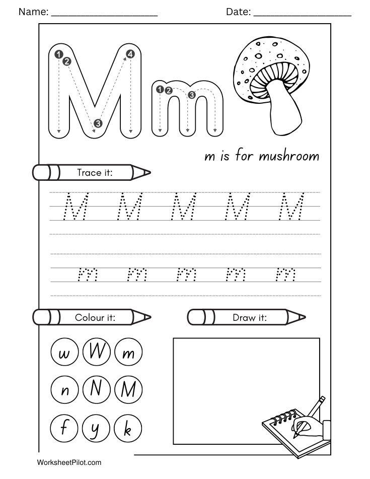 Kindergarten Letter M Tracing Worksheet - Free Printable PDF preview