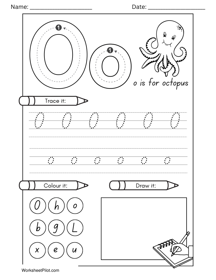Kindergarten Letter O Tracing Worksheet - Free Printable PDF preview