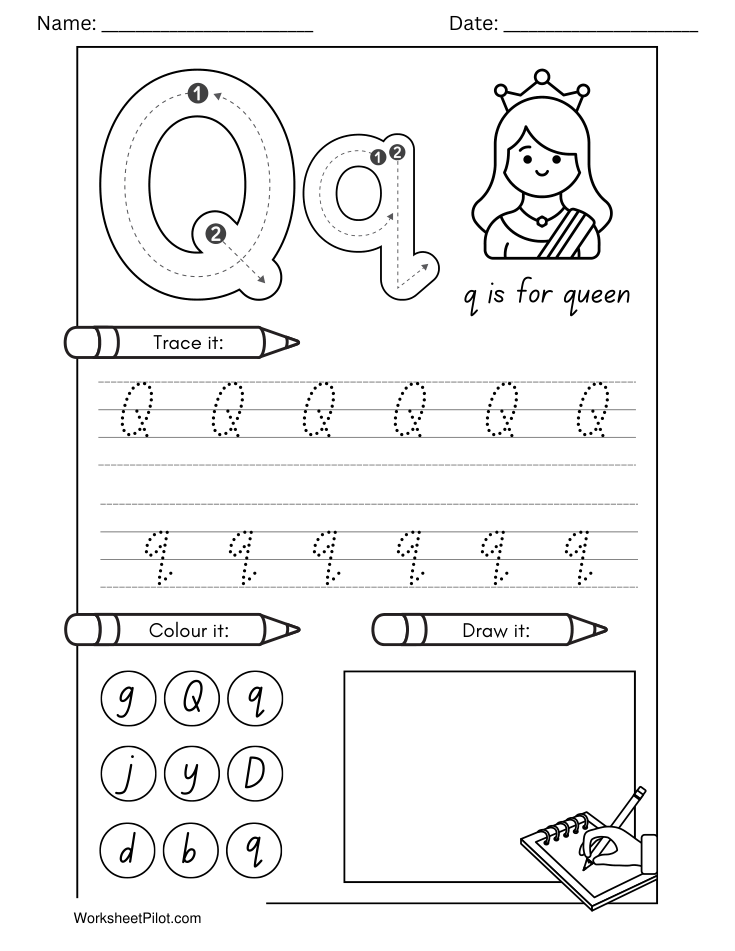 Kindergarten Letter Q Tracing Worksheet - Free Printable PDF preview