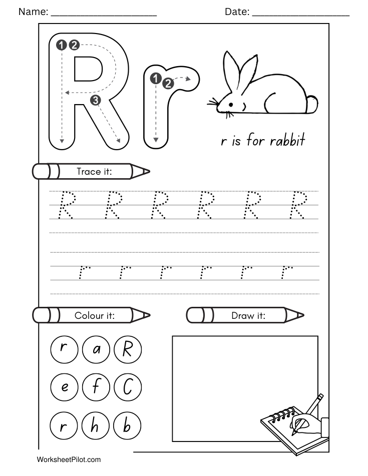 Kindergarten Letter R Tracing Worksheet - Free Printable PDF preview