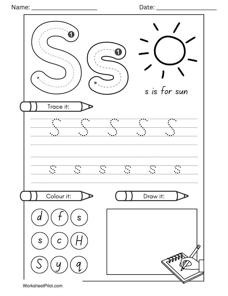 Kindergarten Letter S Tracing Worksheet - Free Printable PDF preview