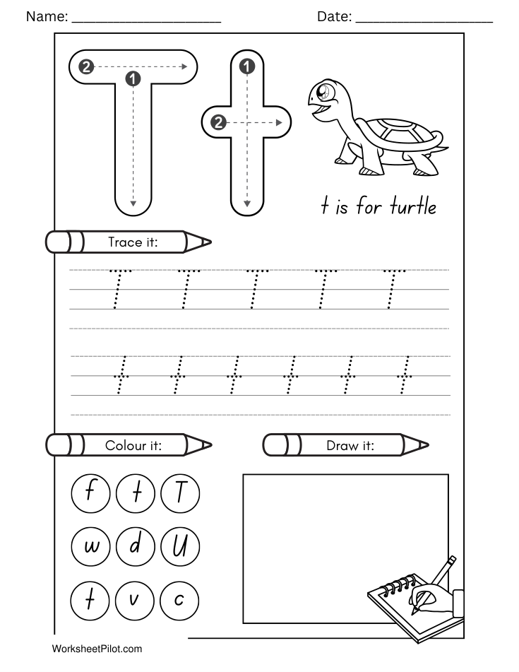 Kindergarten Letter T Tracing Worksheet - Free Printable PDF preview