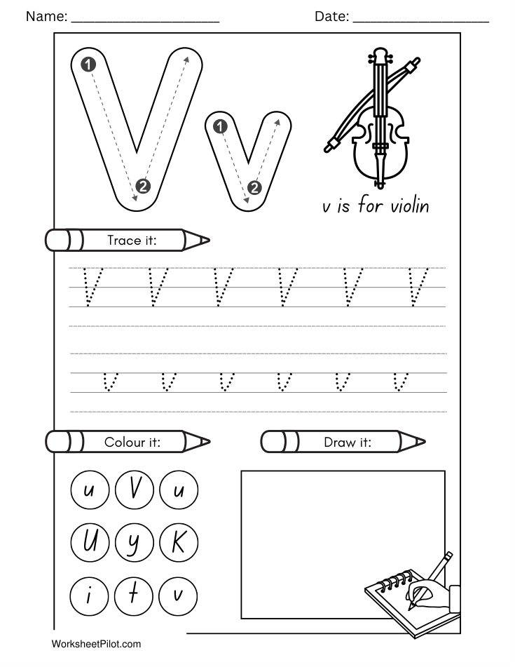 Kindergarten Letter V Tracing Worksheet - Free Printable PDF preview