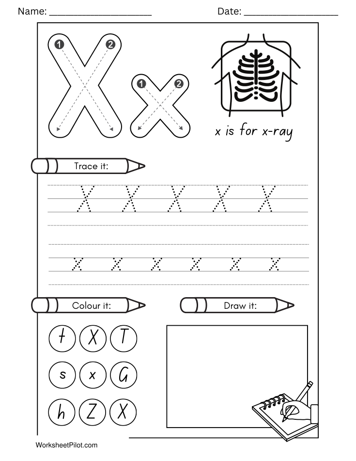 Kindergarten Letter X Tracing Worksheet - Free Printable PDF preview