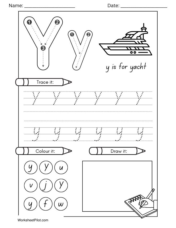 Kindergarten Letter Y Tracing Worksheet - Free Printable PDF preview