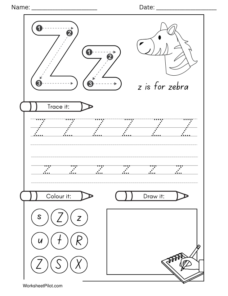 Kindergarten Letter Z Tracing Worksheet - Free Printable PDF preview