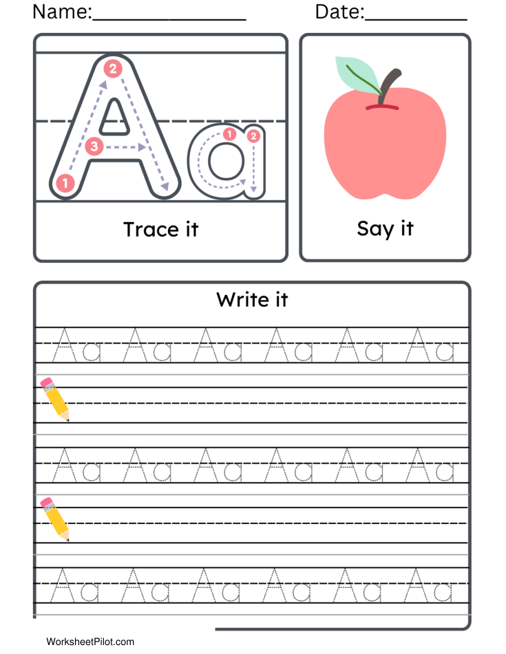 Kindergarten Letter A Tracing Worksheet Practice Set 2 - Free Printable PDF preview