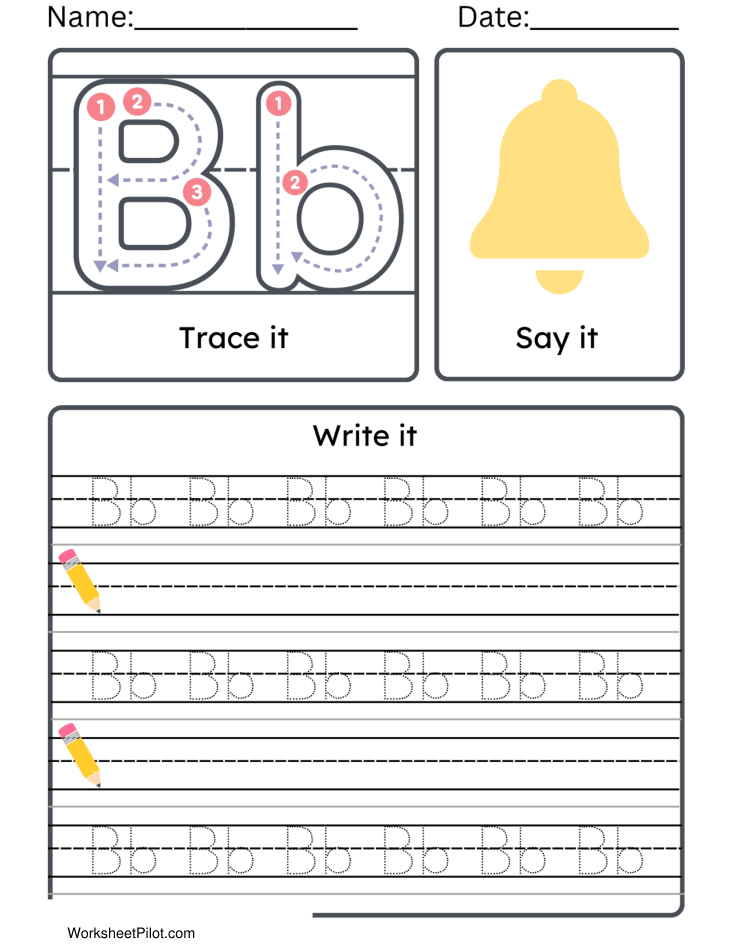 Kindergarten Letter B Tracing Worksheet Practice Set 2 - Free Printable PDF preview
