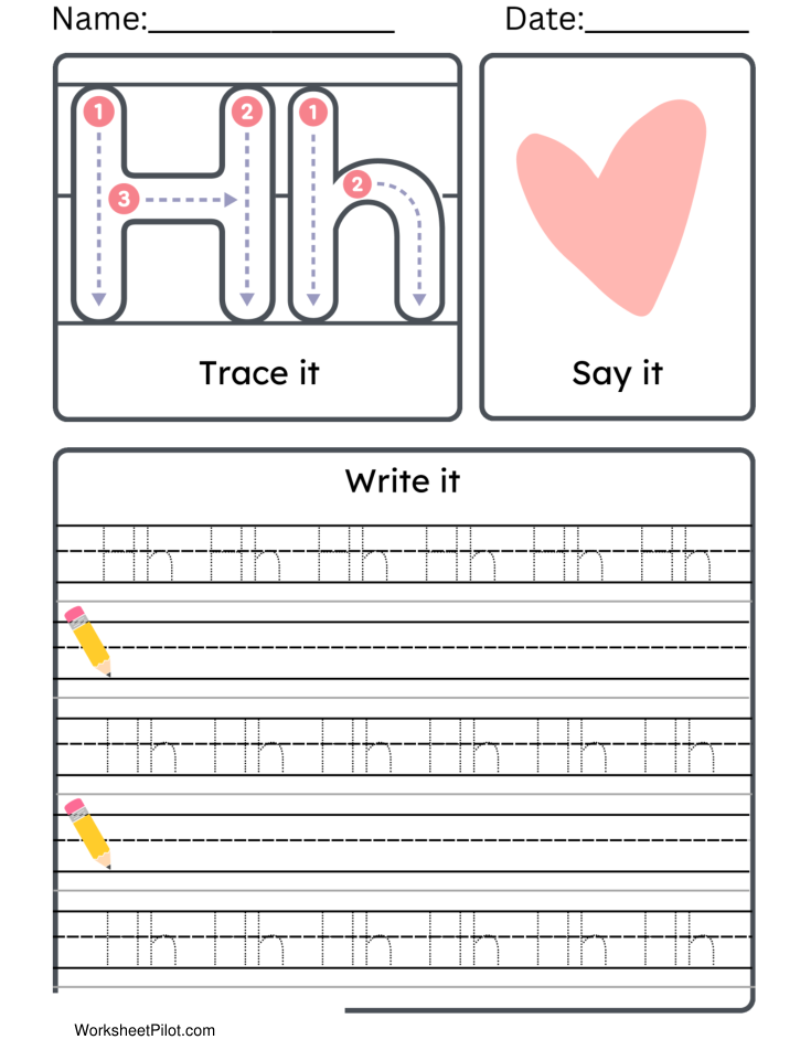 Kindergarten Letter H Tracing Worksheet Practice Set 2 - Free Printable PDF preview