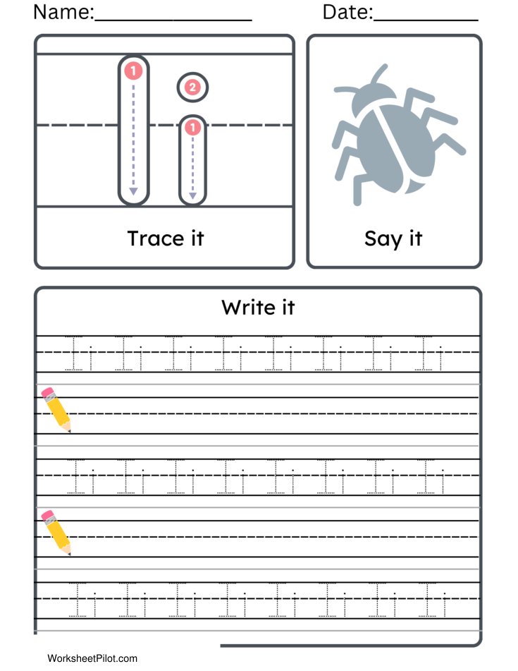Kindergarten Letter I Tracing Worksheet Practice Set 2 - Free Printable PDF preview