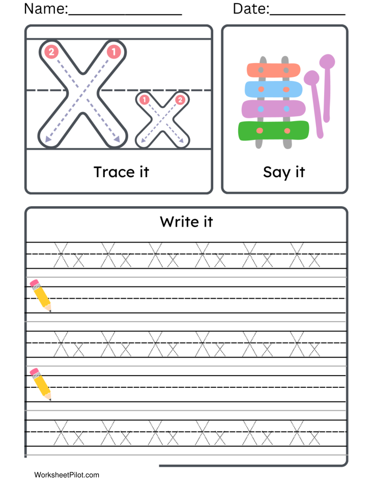 Kindergarten Letter X Tracing Worksheet Practice Set 2 - Free Printable PDF preview