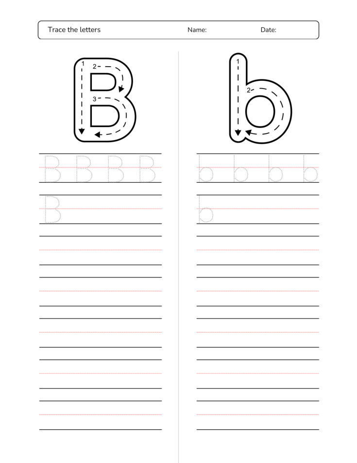 Kindergarten Letter B Tracing Worksheet Practice Set 3 - Free Printable PDF preview