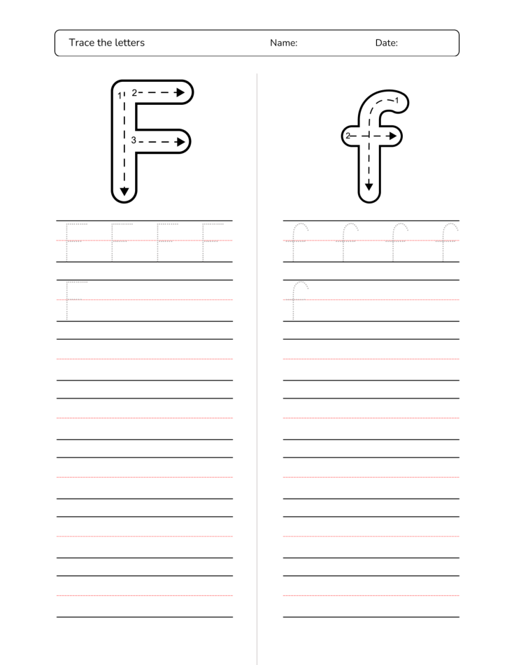 Kindergarten Letter F Tracing Worksheet Practice Set 3 - Free Printable PDF preview