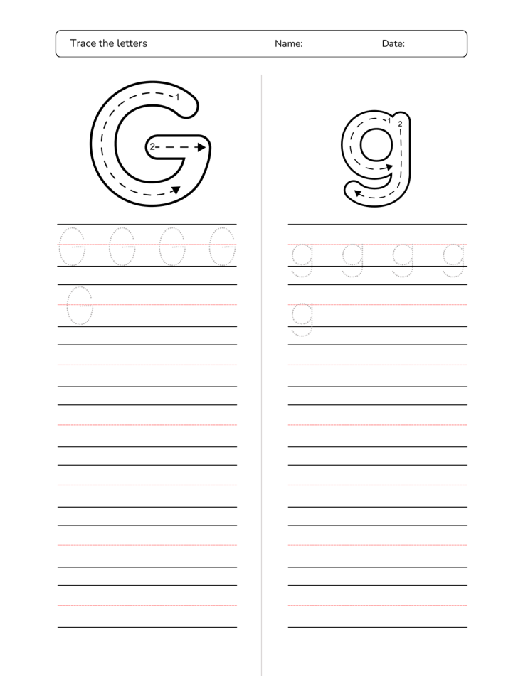 Kindergarten Letter G Tracing Worksheet Practice Set 3 - Free Printable PDF preview