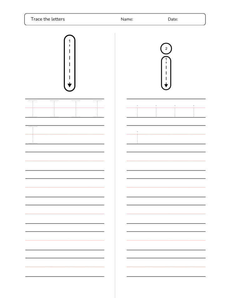 Kindergarten Letter I Tracing Worksheet Practice Set 3 - Free Printable PDF preview
