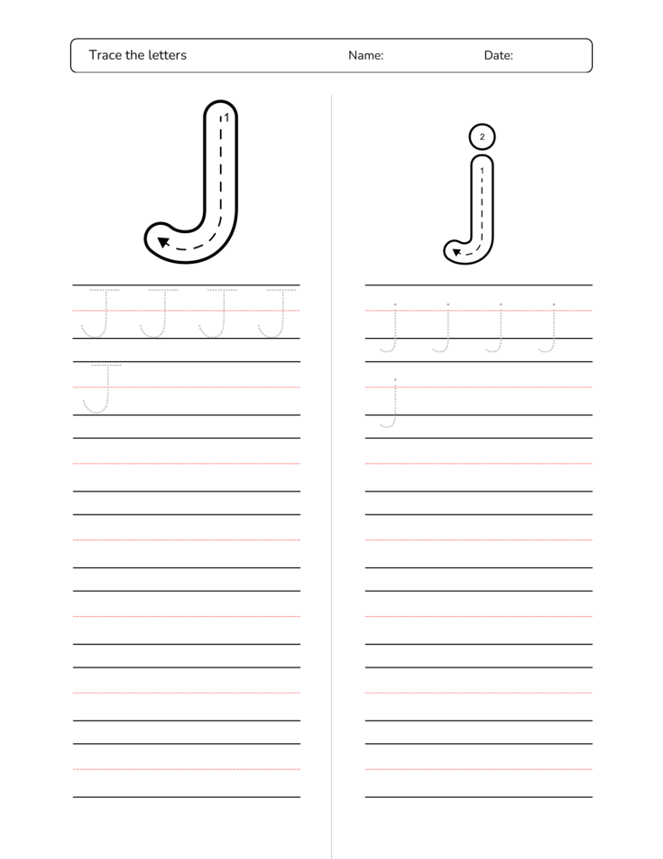Kindergarten Letter J Tracing Worksheet Practice Set 3 - Free Printable PDF preview