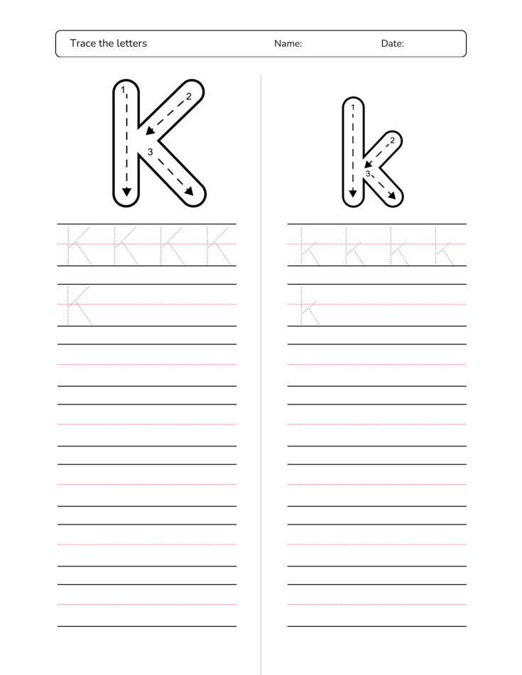 Kindergarten Letter K Tracing Worksheet Practice Set 3 - Free Printable PDF preview