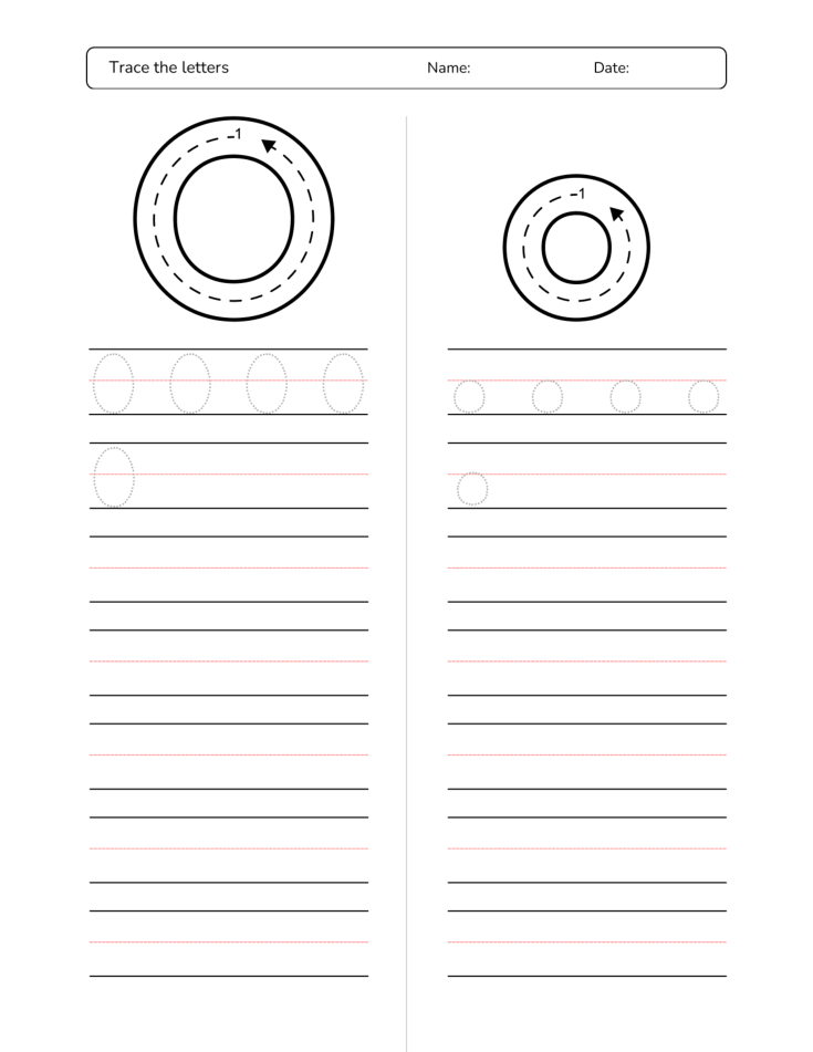 Kindergarten Letter O Tracing Worksheet Practice Set 3 - Free Printable PDF preview