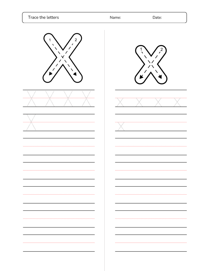 Kindergarten Letter X Tracing Worksheet Practice Set 3 - Free Printable PDF preview