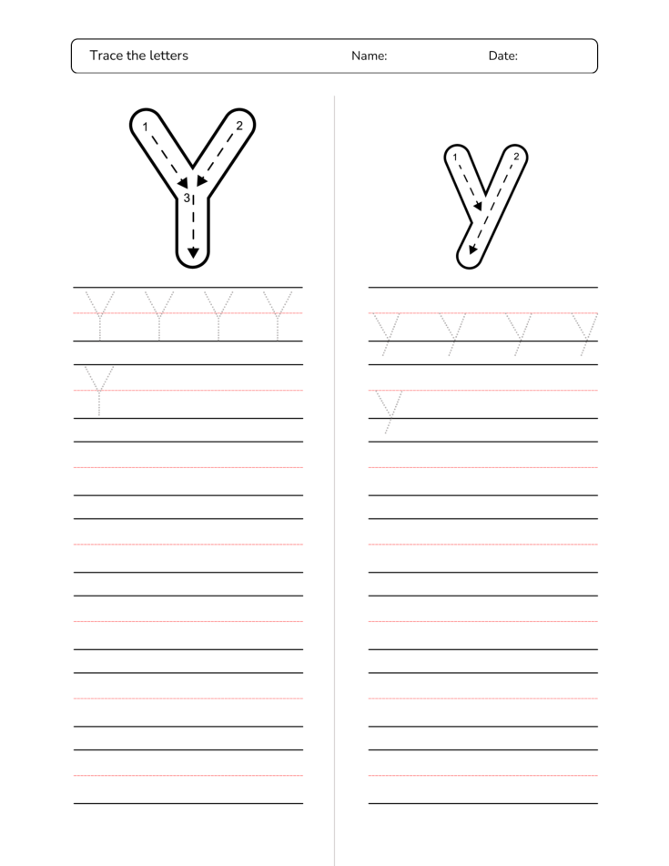 Kindergarten Letter Y Tracing Worksheet Practice Set 3 - Free Printable PDF preview