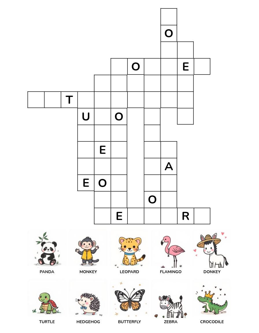 Animal Crossword Puzzle Worksheet Set 2 with animal word clues