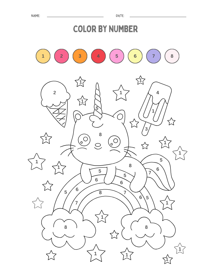 Kindergarten Beginner Cute Animal Color by Number Worksheet - Free Printable PDF preview