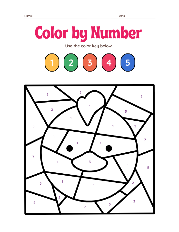Kindergarten Beginner Number 1 Color by Number Worksheet - Free Printable PDF preview